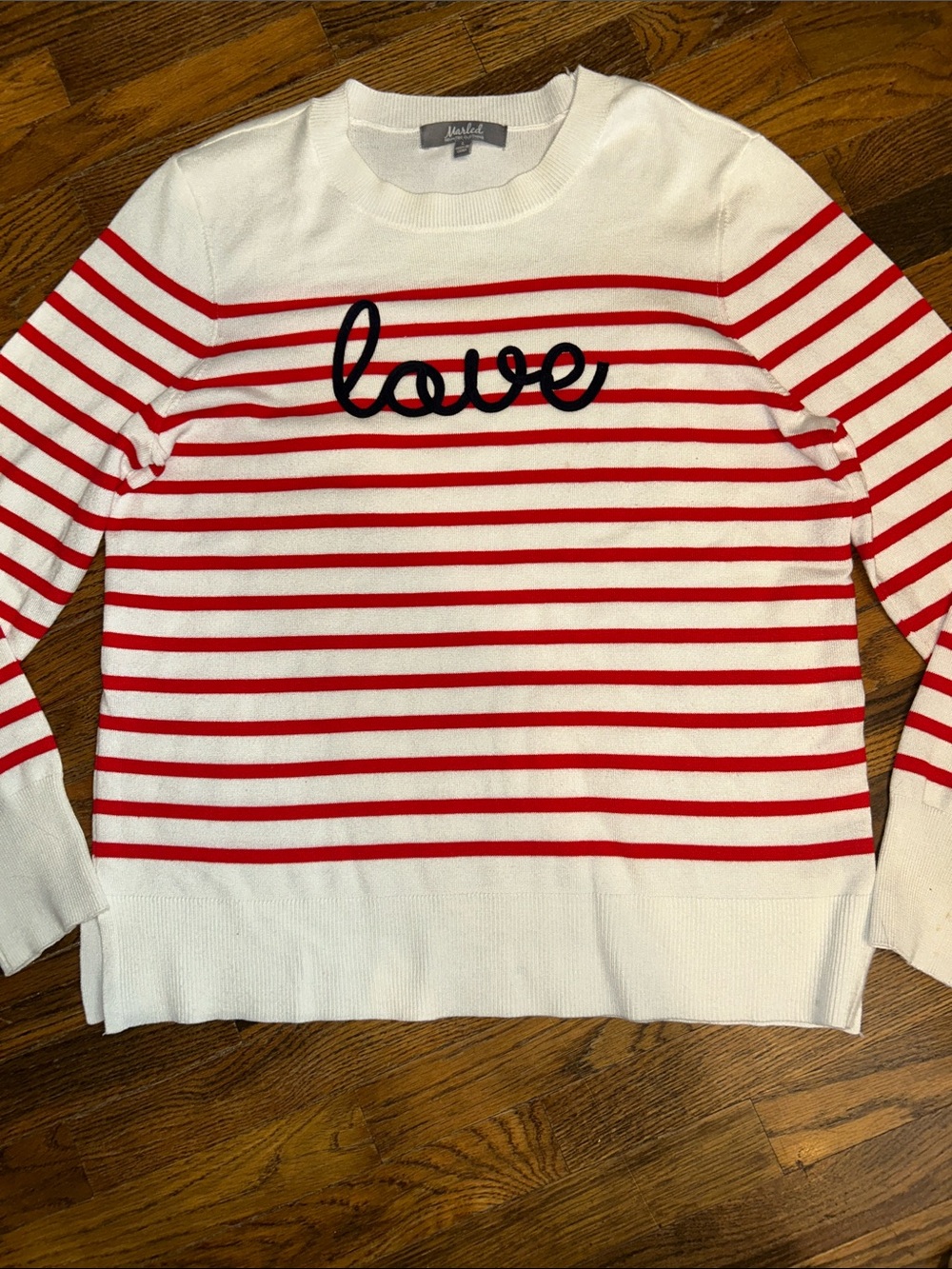 Marled Red & White Striped 'Love' Women’s Sweater Size L